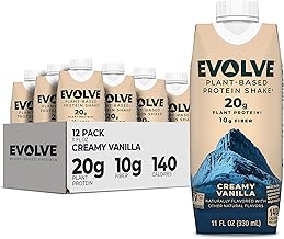 Evolve Plant Based Protein Shake, Vanilla Bean, 20g Vegan Protein, Dairy Free, No Artificial Sweeteners, Non-GMO, 10g Fiber, 11 Fl Oz (Pack of 12) (Formula May Vary)