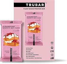 TRUBAR Vegan Protein Bar, Strawberry Shorty Got Cake, Gluten Free, Plant Based Protein, Dairy Free, Non GMO, Soy Free, No Sugar Alcohols, 12G Protein, 12G Fiber, 23G Carb, On the Go Snack Bars, 12 CT