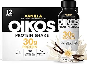 Sponsored Ad - Oikos Protein Shake, Vanilla, 30g High Protein Drinks, Shelf Stable, Ready to Drink, 5g Prebiotic Fiber, 12 fl oz Bottle, 12 Count​