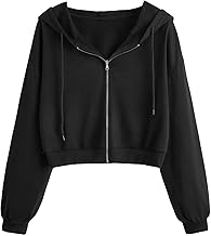 SOFIA'S CHOICE Cropped Zip Up Hoodie Women Long Sleeve Crop Sweatshirts Jackets