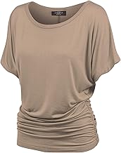 Sponsored Ad - Made By Johnny Women's Casual Solid Short Sleeve Boat Neck/V Neck Dolman Top T Shirt with Side Shirring