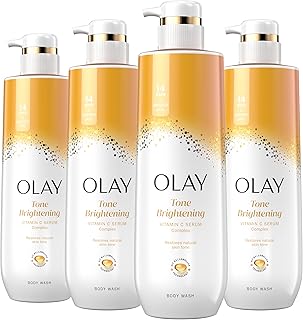 Body Wash for Women, Tone Brightening Exfoliation, Vitamin C Serum Complex, Renew Moisture, Free of Parabens & Phthalates, Vitamin B3 Lameller Technology, For All Skin Types, 20 fl oz (Pack of 4)