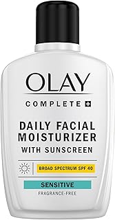 Complete+ Face Moisturizer with Sunscreen SPF 40, For Sensitive Skin, Broad Spectrum Sun Protection, Fragrence-Free - No White Cast on All Tones, Nourishes Moisture Barrier - Ceramides, 6 Oz