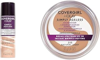 OLAY Simply Ageless 3-in-1 Liquid Foundation, Classic Ivory & & Olay Simply Ageless Instant Wrinkle-Defying Foundation, Natural Ivory