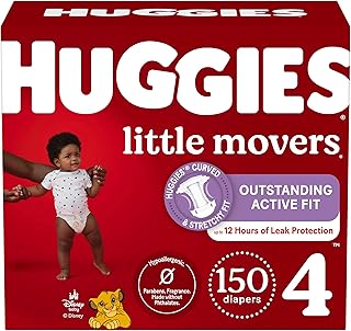 Size 4 Diapers, Little Movers Baby Diapers, Size 4 (22-37 lbs), 150 Count (6 Packs of 25), Packaging May Vary
