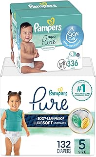 Pure Protection Disposable Baby Diapers Size 5, 132 Count with Aqua Pure Baby Wipes, 6X Pop-Top Packs (336 Count)