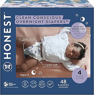 Sponsored Ad - Clean Conscious Overnight Diapers for Sensitive Skin, Hypoallergenic Fragrance-Free Baby Diapers, Cozy Cloud and Star Signs Design, Club Box, Size 4 (22–37 lbs), 48 Count