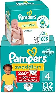 Swaddlers 360 Pull-On Diapers, Size 4, 132 Count, with Sensitive Water Based Baby Wipes 12 Flip-Top Packs (1008 Wipes Total)