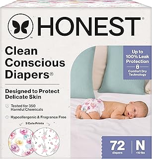 Sponsored Ad - Clean Conscious Diapers for Delicate Skin, Up to 100% Leakproof Hypoallergenic Fragrance-Free Baby Diapers, Girl Prints, Club Box, Size Newborn, 72 Count (Prints May Vary)