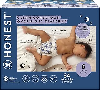Sponsored Ad - Clean Conscious Overnight Diapers for Sensitive Skin, Hypoallergenic Fragrance-Free Baby Diapers, Cozy Cloud and Star Signs Design, Club Box, Size 6 (35+ lbs), 34 Count