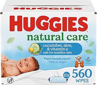 Natural Care Cucumber, Aloe and Vitamin E Baby Wipes, Hypoallergenic, Scented, 10 Flip-Top Packs (560 Wipes Total), Packaging May Vary