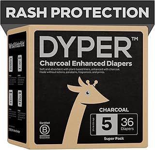 Charcoal Enhanced Day & Overnight Disposable Baby Diapers - Made with Plant-Based* & Skin-Friendly Ingredients, Hypoallergenic for Sensitive Skin - Size 5, (36 Count)