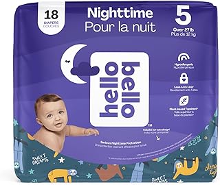 Premium Overnight Baby Diapers Size 5, 18 Count, Unisex, Ultra Absorbent and Soft Disposable Diapers for Babies and Toddlers