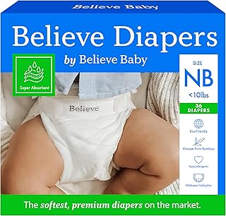 Diapers Size Newborn (<10Lbs) Viscose Bamboo Diapers 36 Count – Natural Baby Diaper, Chemical Free and Fragrance Free Natural Diaper for Sensitive Skin, Super Absorbent with Leak Protection