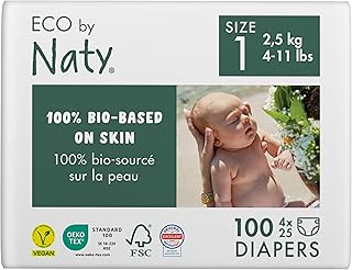 Eco-Friendly Baby Diapers Newborn - 100% Plant-Based Materials on Skin, Extra Soft, for Sensitive Skin & Super Absorbent (Size 1, 100 Count)