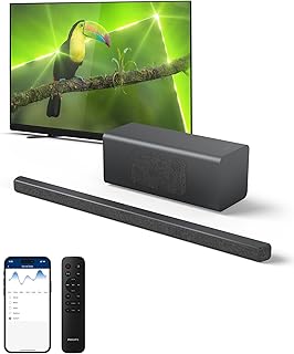 B6309 2.1 Channel Soundbar with Wireless Subwoofer,3D Surround Sound with DTS Virtual:X & Dolby Atmos,Easy Setup with Roku TV Ready™,APP or Remote Control,HDMI eARC,Slim Design,Dark Grey