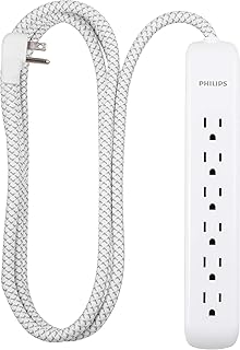 Sponsored Ad - 6 Outlet Power Strip Surge Protector, 6 Ft Power Cord, Designer Braided Extension Cord, Flat Plug, Perfect for Office or Home Décor, 1080 Joules, White, SPC3054WA/37