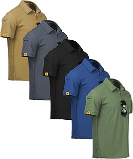 5 Pack Mens Polo Shirt Short Sleeve Sports Golf Tennis T-Shirt Moisture-Wicking Summer Shirts