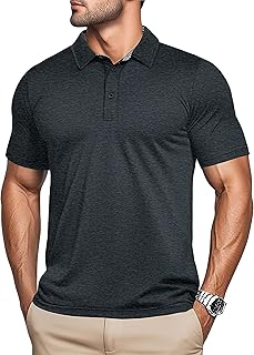 Men's Short Sleeve Polo Golf Shirts 3-Button Moisture Wicking Athletic T-Shirts Casual Collared Shirt