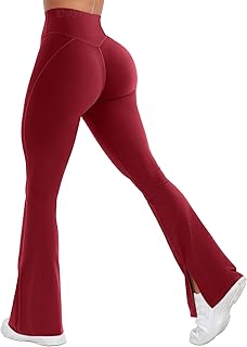 Sponsored Ad - VOYJOY Womens Split Hem Legging Workout High Waist Mini Flared Leggings Casual Workout Gym Yoga Pants