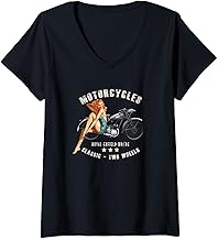 Womens Pin up Girls Royal Enfield WDRE Vintage Motorcycle WW2 V-Neck T-Shirt