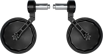 Motorcycle Handlebar Bar End Mirror CNC Forged Aluminum Alloy Black Round foldable Anti-vibration Anti-glare Large field of view For Sport Naked Street Cruiser Scooter Heritage Roadster