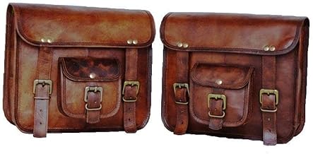 Motorcycle Side Pouch Brown Leather Side Pouch Saddlebags Saddle Panniers 2Bag Gift for Bike Lovers (9 x11 inch)
