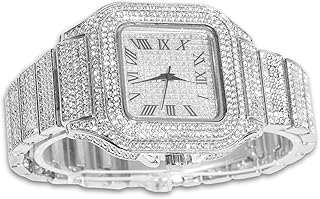 Men's Watch - The King - 18K Gold/Platinum Plated, 40MM Square Dial, Diamonds Iced Out Wristband, Optional with Cuban Link Chain Necklace or Bracelet, Comes in Giftbox, for Boyfriend Husband