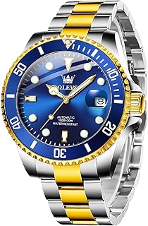 Men's Automatic Watch, Large Face Easy to Read Stainless Steel Self Winding Dress Watch, Casual Rotating Bezel Luminous Hands Date Waterproof Mens Wristwatch, Blue/Green/Black Dial