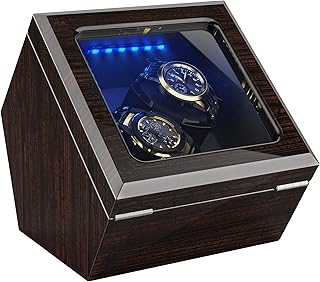 High End Watch Winder for Automatic Watches with Super Quiet Motor, Blue LED Light & Rotation Mode Setting, Watch Winder for Rolex with Flexible Pillow, Dual Power