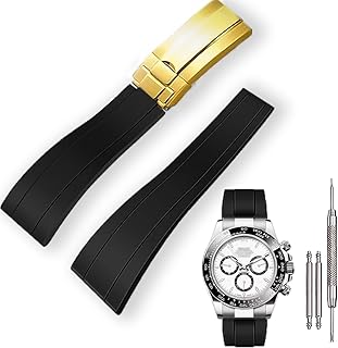 20mm Rubber Watch Band for Rolex Submariner, Daytona, Ghost, Yachtmaster, & More. Waterproof with a Classic Rolex-Style Deployment Clasp-Black