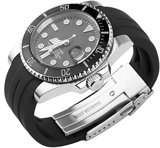 20mm 21mm 22mm Curved End Rubber Watch Band for Rolex Omega Two Way Adjustment Watch Strap fit Small Medium Large Wrist Circumferences Men Women Waterproof Sporty Replacement Universal Watchand Bracel