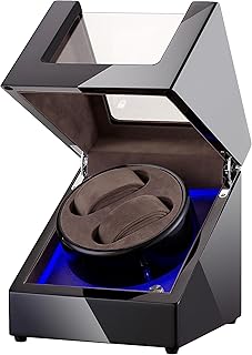 Double Watch Winder with Quiet Mabuchi Motor，Watch Rotator,Automatic Watch Winder Four Rotation Modes，with Led Light，Watch Winder for Men and Woman,High-End Piano Paint Baking