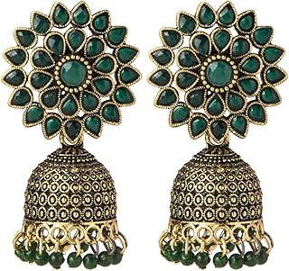 Sponsored Ad - Bodha Traditional Indian Gold Plated Antique Traditional Ethnic Jhumka With CZ & Pearls Earrings for Women