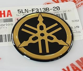 5LN-F313B-20 - Genuine 40MM Diameter Yamaha Tuning Fork Decal Sticker Emblem Logo Black/Gold Raised Domed Gel Resin Self Adhesive Motorcycle/Jet Ski/ATV/Snowmobile