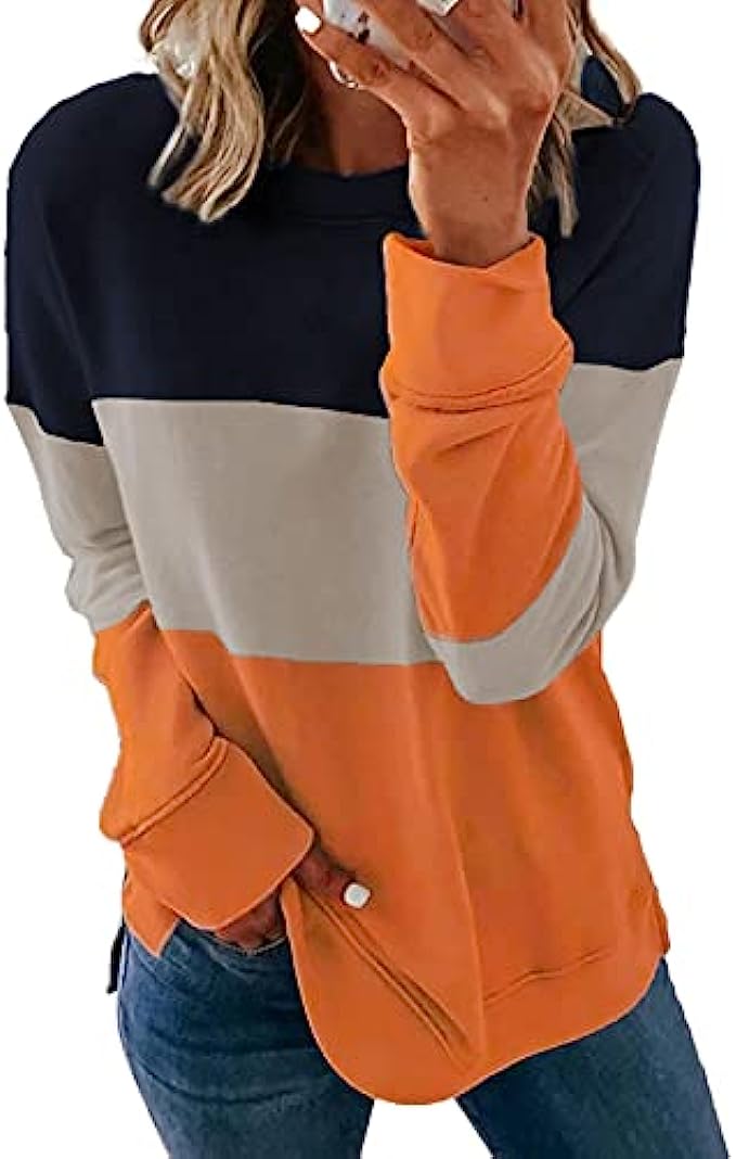 FARYSAYS Women&#039;s 2022 Casual Crewneck Sweatshirt Long Sleeve Loose Side Split Pullover Tops