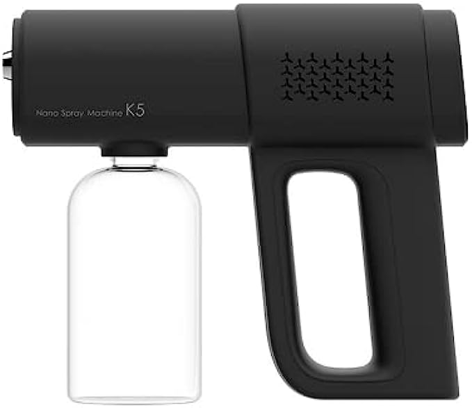 Professional Disinfectant Fogger Machine, 380ml Wireless Nano Sprayer Gun Handheld Sanitizer Fogger, Blue Light Foggers for Touchless Sanitization (Black)